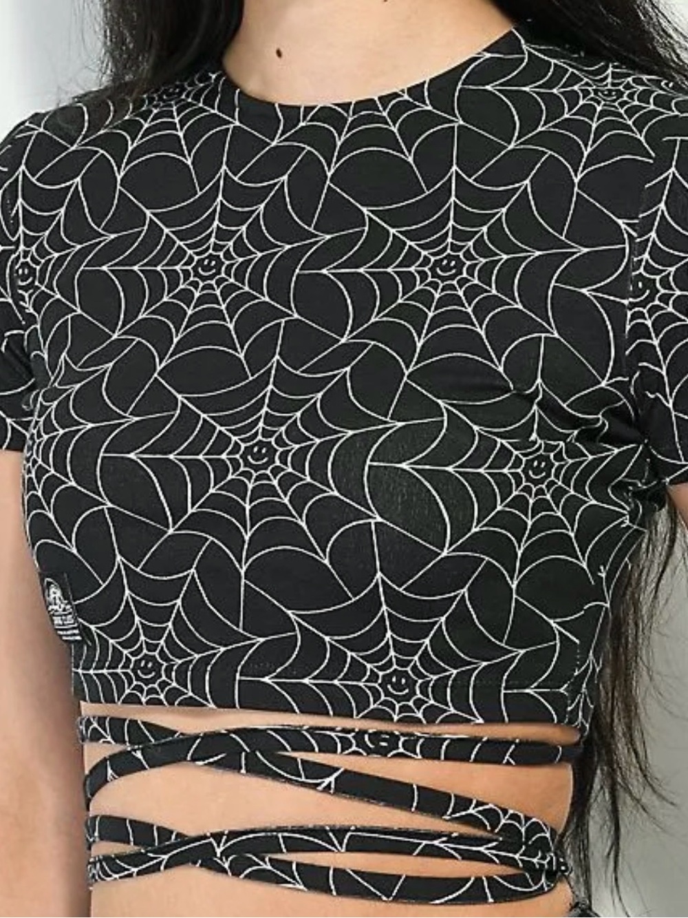 Black Spiderweb Wrap Crop Top Lurking Class size L BNWT
